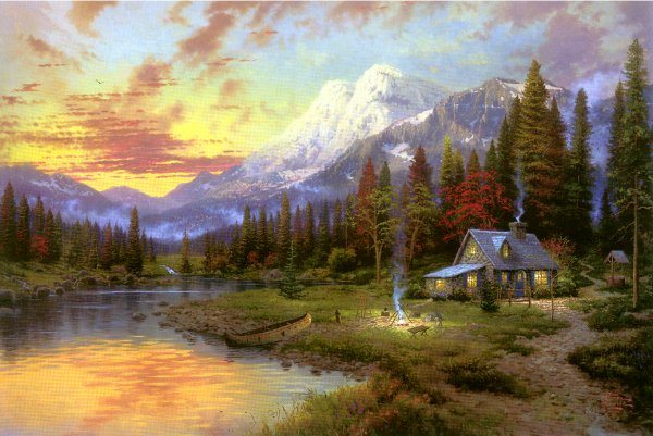 (image for) Handmade oil painting Copy paintings of famous artists Thomas Kinkade's painting, NO.80